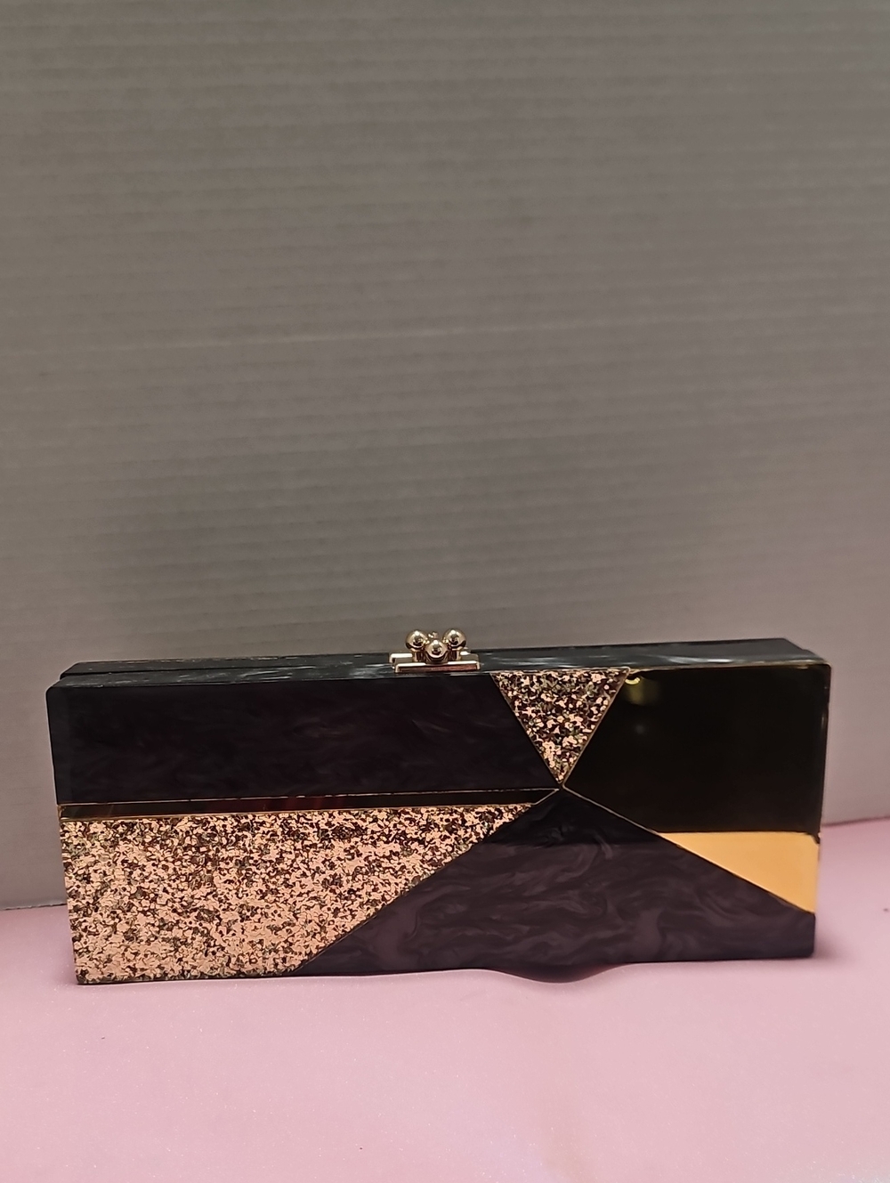 Edie Parker Bobbi Brown Dripping in Luxe Clutch Bag Lucite Black Gold Glitter
